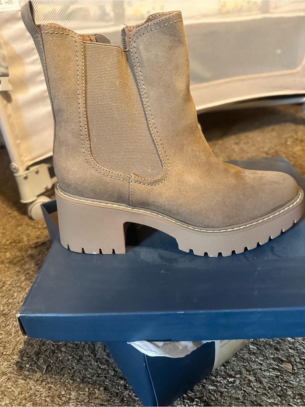 Universal Thread Taupe Suede Lug Heel Chelsea Boot